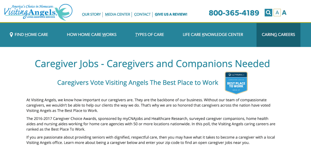 A screenshot of a webpage from a website focused on recruiting CNAs.