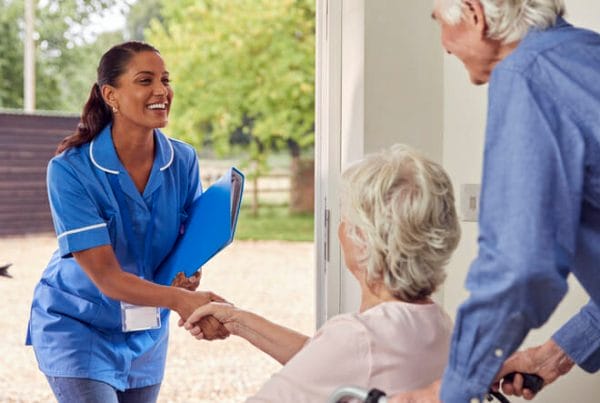 An engaged home health aide reports to the home of a client.